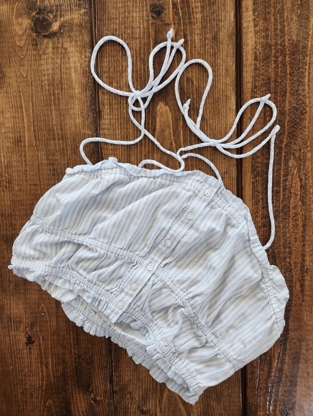 Aerie Blue & White Striped Tie-Shoulder Ruffle Tank – Size Small